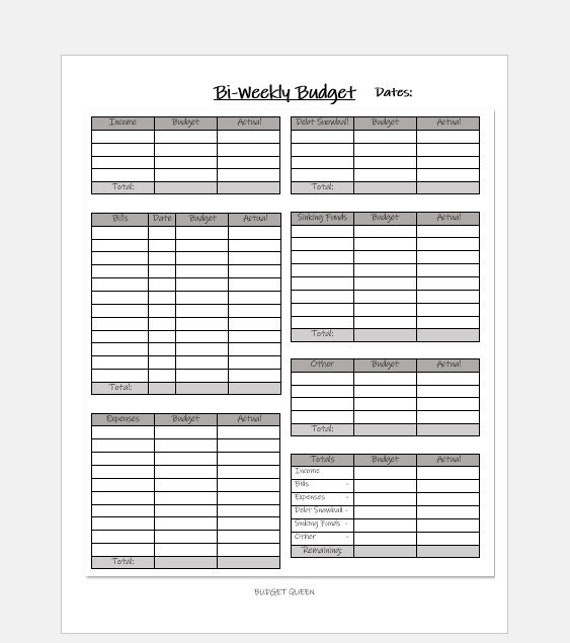 Bi weekly Budget Template 2 PRINTABLE Finance Budget Sheets Etsy
