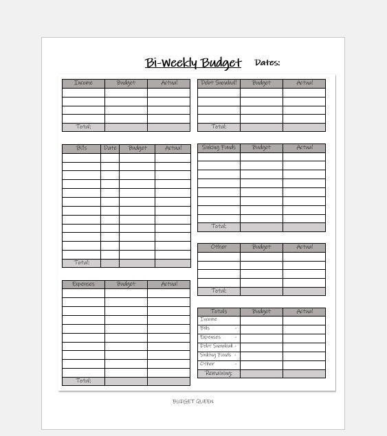 Bi-weekly Budget Template 2 PRINTABLE Finance Budget Sheets - Etsy