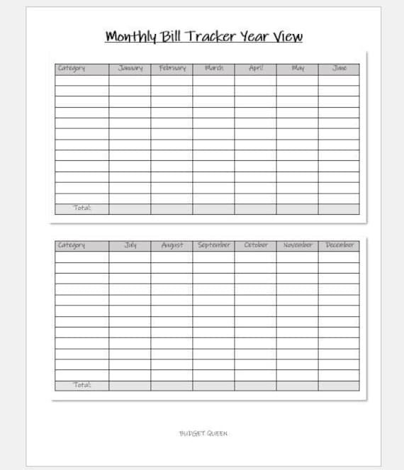 Monthly Bill Tracker Year View PRINTABLE Finance Budget Sheets - Etsy