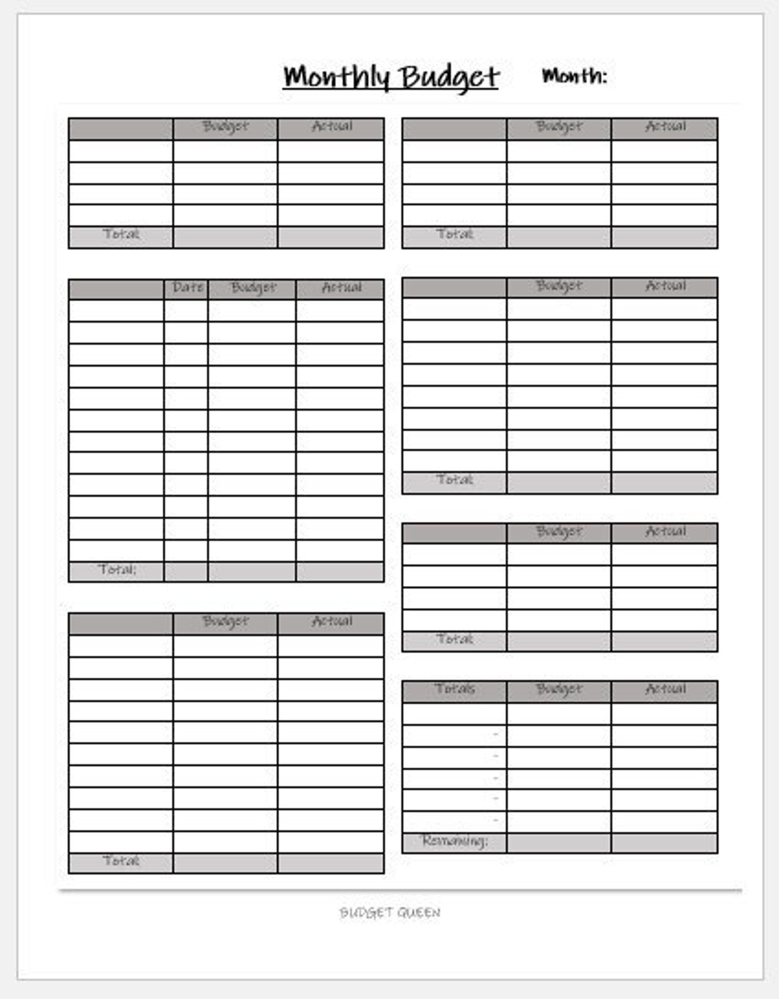 BLANK Monthly Budget Template 2 PRINTABLE Finance Budget Etsy Australia