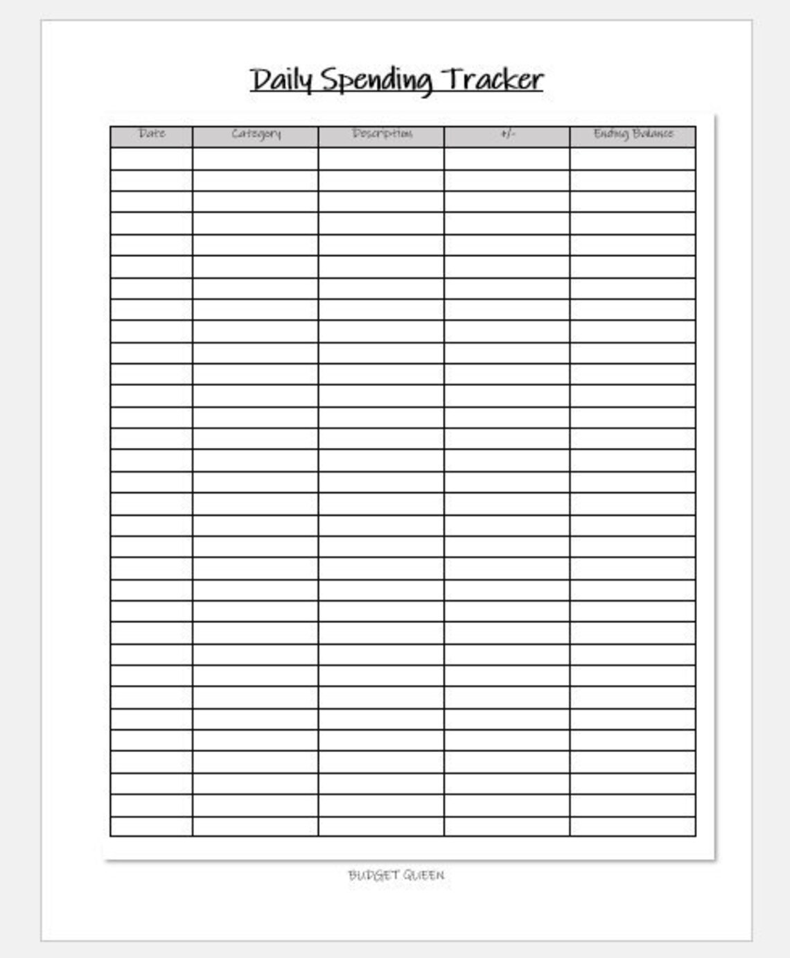 Daily Spending Tracker PRINTABLE Finance Budget Sheets Etsy
