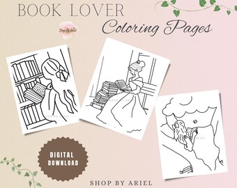 Páginas para colorear/ Página para colorear imprimible/ Página para colorear digital/ Marcapáginas para mujeres/ Amante de los libros/ Booktok/ Bookish/ Marcapáginas para mujeres
