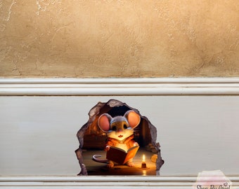 Calcomanía Mousehole / Etiqueta engomada de la pared del ratón / Regalo del maestro / amante de los libros / regalo amante de los libros / regalo para las mujeres / regalo para ella / regalo de inauguración de la casa / arte de la pared