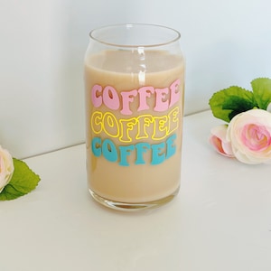 Coffee Coffee Coffee Glass Can | Glass Can |Beer Can Glass| Iced Coffee Glass| Glass Can Cup| Glass Cup| gift for her | Aesthetic Glass Can