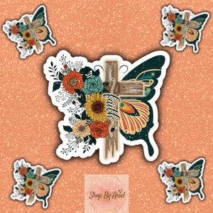 Faith Cross Sticker|sticker|waterproof sticker|water bottle sticker|christian stickers|stickers|gift|Positive Stickers|faith|cross|butterfly