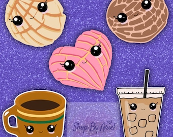 Cafecito Concha Iced Coffee Stickers|sticker|cafecito|conchas|waterproof sticker|water bottle stickers|aesthetic stickers|sticker pack|gift