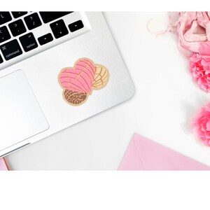 May include: Two pink and brown concha pastries, a traditional Mexican sweet bread, on a white surface.