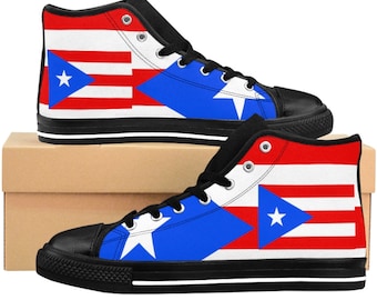 Puerto Rico Flag Sneakers High Tops Mens Puerto Rico Shoes Puerto Rican Flag Tennis Shoes