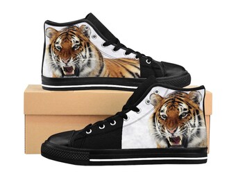 Tiger High-top Sneakers Mens Tiger Sneakers Mens Tennis Shoes Wild Animal Sneakers Teen Boy Sneakers High Tops