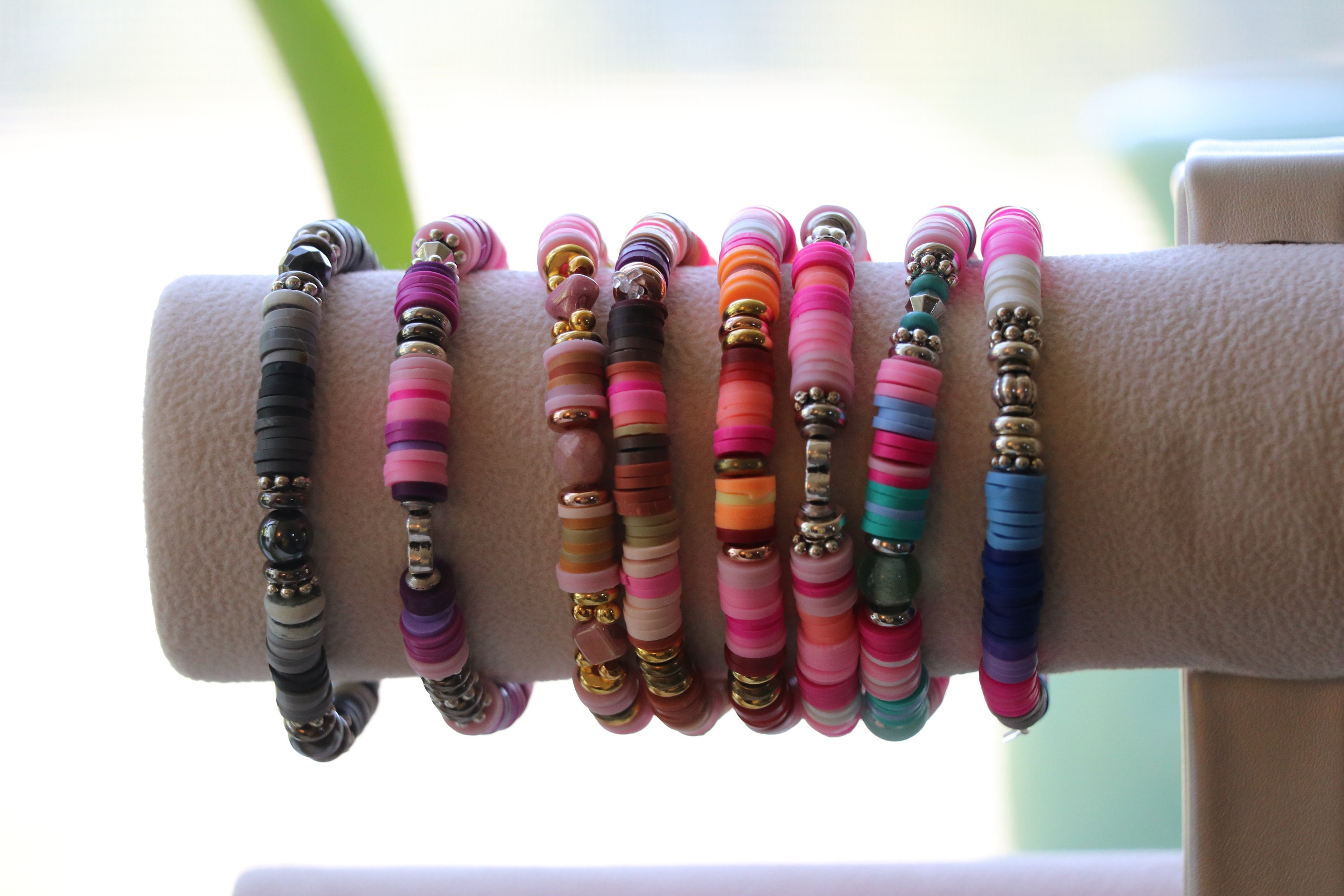 Polymer Clay Disc & Silver Beaded Bracelet Etsy