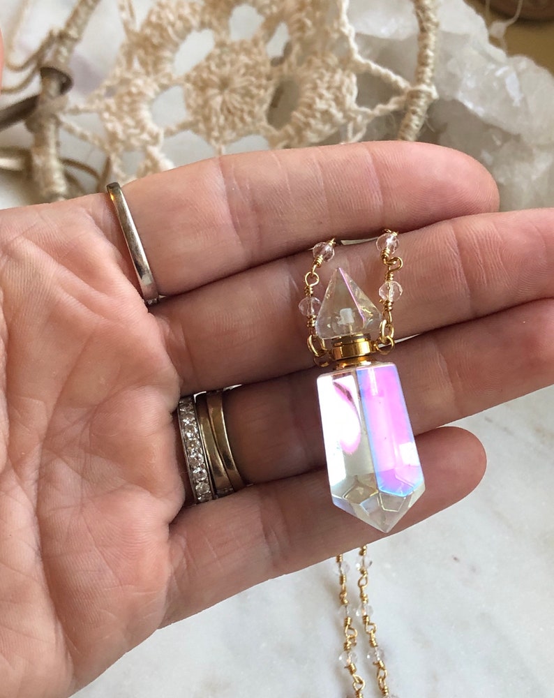 Angel Aura Clear Crystal Vial Necklace Pet Memorial Jewelry Urn Necklace Cremation Ashes Holder Remembrance Gift Keepsake Memento image 3