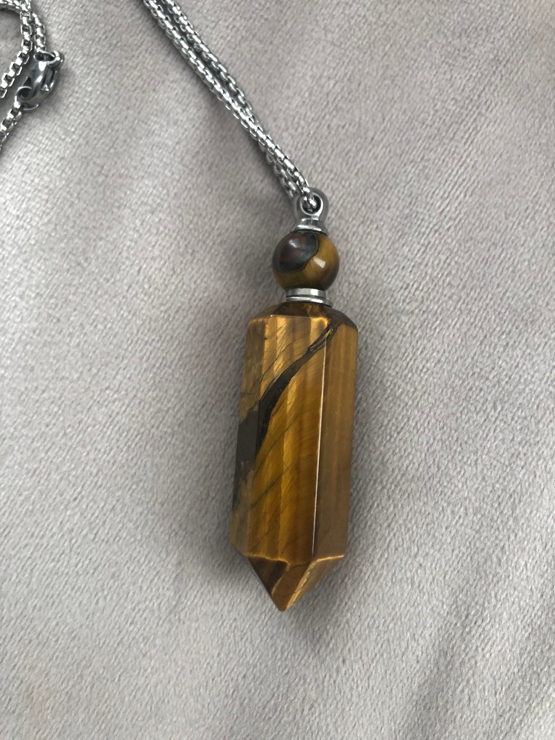 Tigers Eye Crystal Vial Necklace Cremation Ashes Necklace Etsy