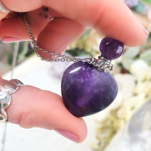 Amethyst Crystal Vial Necklace  - Heart Urn Necklace - Loss of Mother - Urn for Cat Ashes - Necklace for Ashes - Bottle Pendant - Cremation