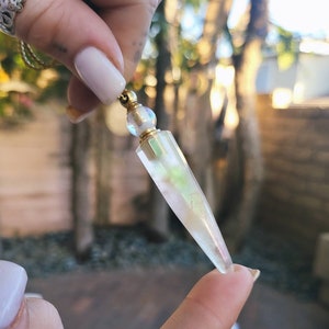 Angel Aura Crystal Vial Necklace • Cremation Ash Necklace • Remembrance Urn Pendant • Keepsake Memorial Jewelry • Ashes Holder • Pet Loss