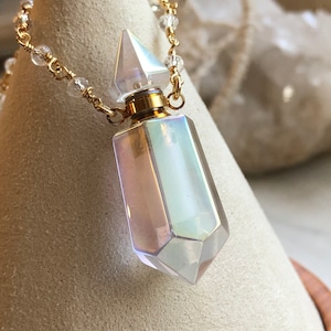 Angel Aura Clear Crystal Vial Necklace • Pet Memorial Jewelry • Urn Necklace Cremation Ashes Holder • Remembrance Gift • Keepsake • Memento