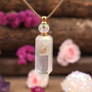 Angel Aura Crystal Vial Pendant • Gemstone Perfume Bottle • Cremation Ash Necklace • Pet Memorial Jewelry • Urn Necklace Human Ashes