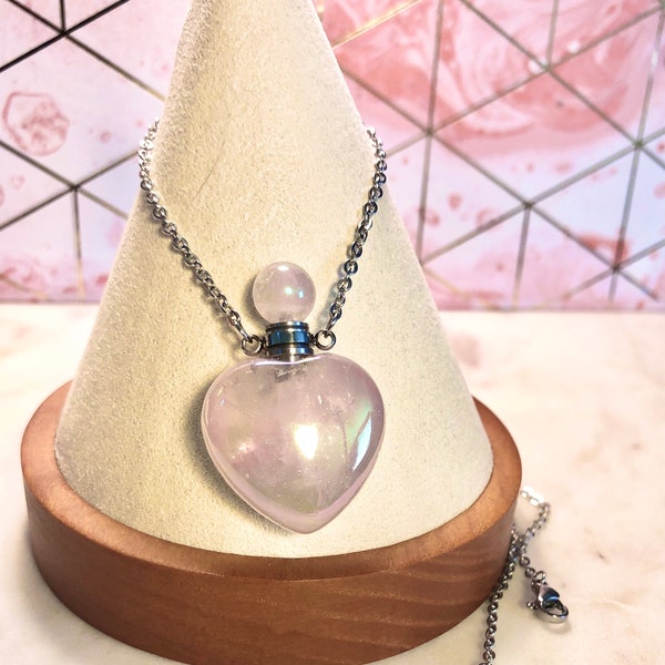 Rose Quartz Crystal Vial Pendant • Bottle Pendant • Heart Urn • Urn for Her • Urn for Human Ashes • Bottle Pendant • Urn Necklace • Ashes