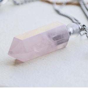 Rose Quartz Vial Necklace • Crystal Urn Pendant • Cremation Necklace • Cremation Jewelry for Ashes • Remembrance Ash Holder
