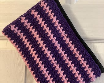 Wristlet Crochet Bag with Zipper Purple and Pink