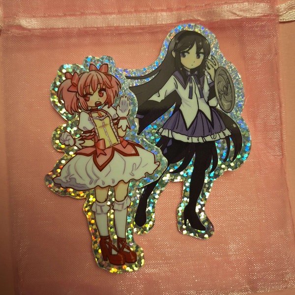 Madoka Magica | MadoHomu glitter holographic stickers madoka kaname akemi homura cute kawaii anime glossy vinyl magical girl mahou shoujo