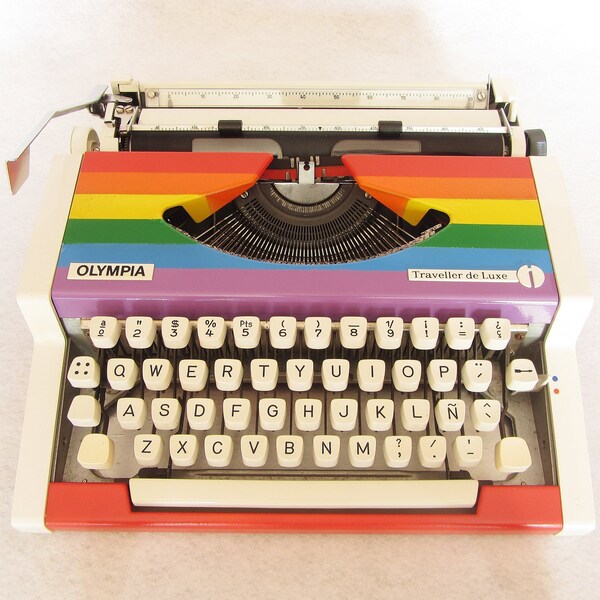 Amazing RAINBOW creation of Olympia Traveler Deluxe Typewriter