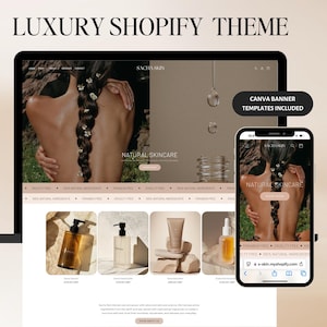 Luxury Skincare Shopify Theme, Skincare Website Template, Neutral Aesthetic Shopify, Beauty Website, Boho Website, Editable Canva Templates