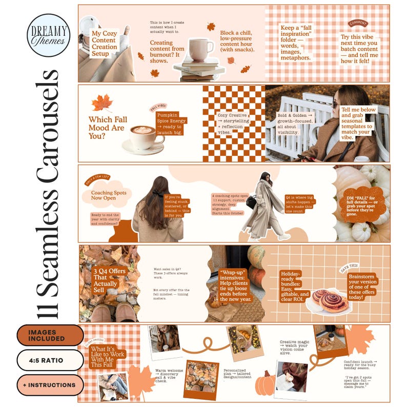 Fall Instagram Carousel Templates – Autumn Canva Storytelling Pack ...
