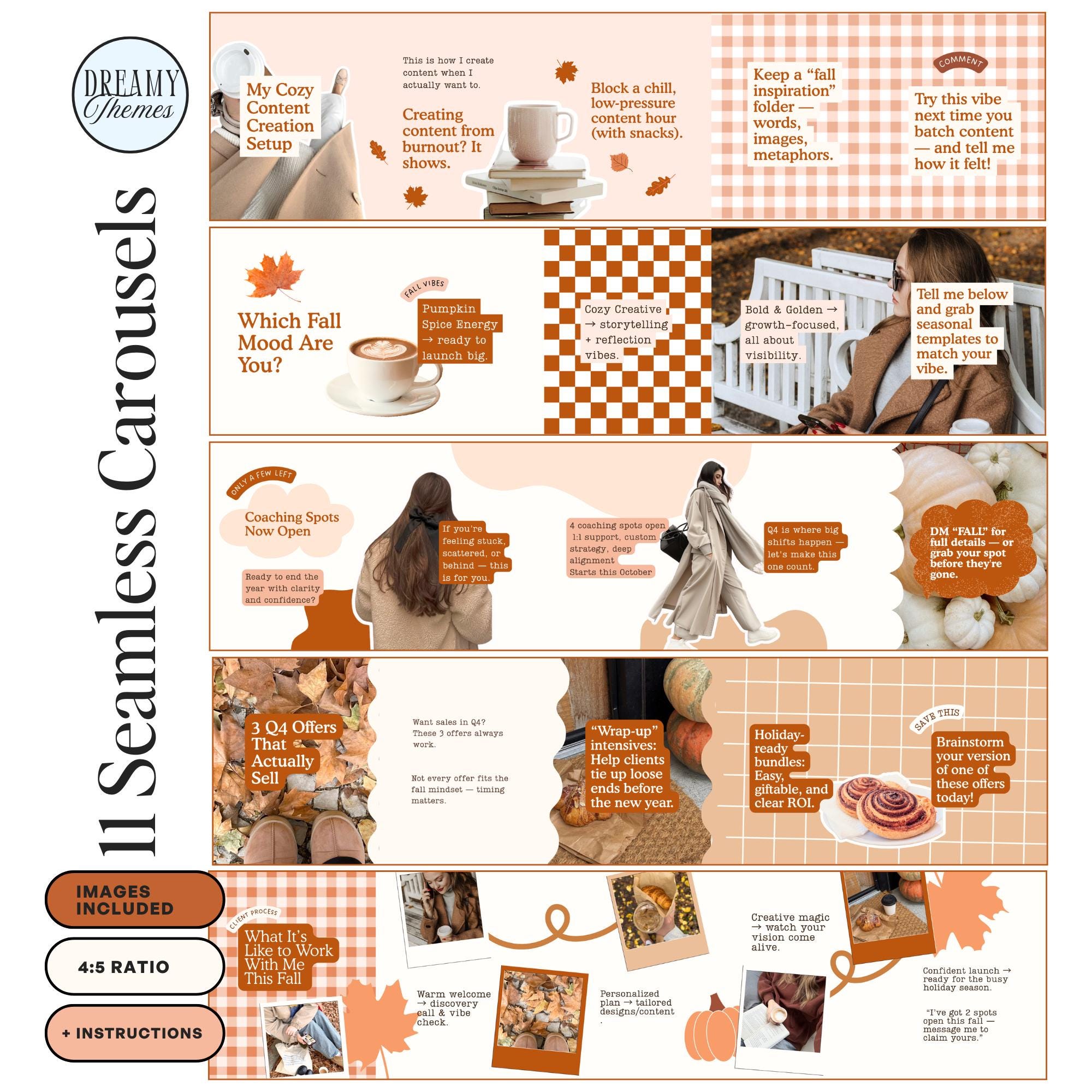 Fall Instagram Carousel Templates – Autumn Canva Storytelling Pack ...