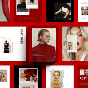 Modernt rött kit för sociala medier | 30 djärva Instagram-inlägg som kan redigeras i Canva