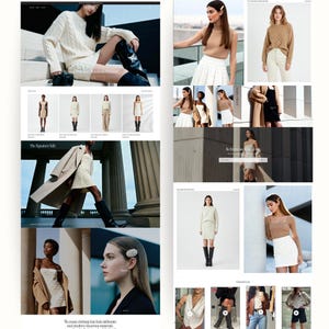 A collage of web pages and product images from a minimalist clothing store template.