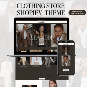 Thème Shopify luxueux, modèle Shopify pour vêtements, site Web Shopify moderne, thème Shopify sombre, modèles de sites Web pour bannières Canva