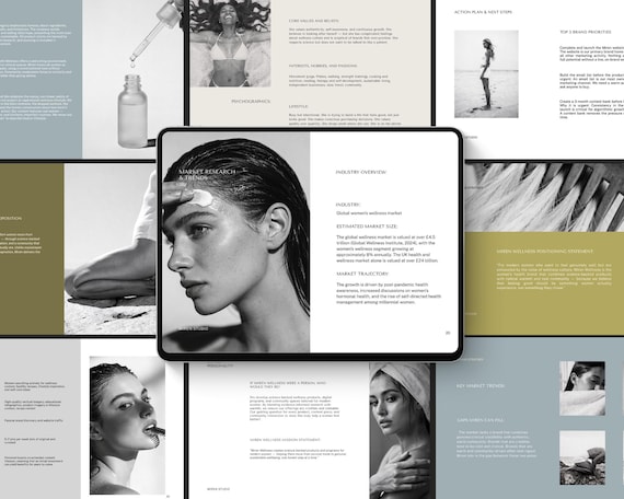 Brand Strategy Template, 52 Page Branding Kit & Guidelines, Editable Brand Workbook for Wellness Brands