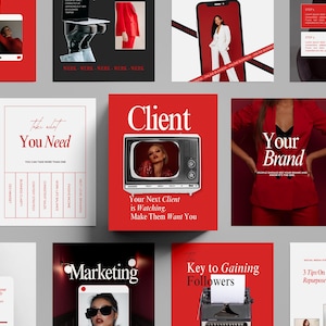 Red Instagram  Posts, Business Coaches Instagram Templates, SMM Instagram Canva, Carousel Templates, Luxury Social Media Strategy Templates