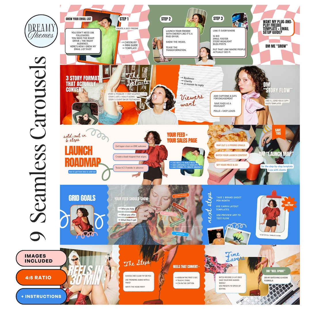 Bold Instagram Carousel Templates Bundle, Seamless Design - Etsy