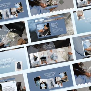May include: A collection of digital marketing website mockups with text overlays. The text includes phrases like "How to Create Content That Converts," "Recent Projects," and "Helping You Launch." The color scheme is primarily blue and white.