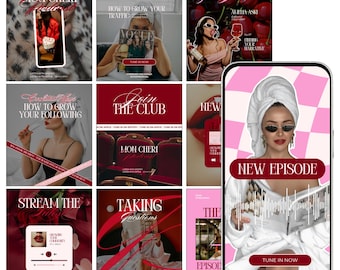 Instagram Post Templates Canva for Podcast, Red Social Media Kit Editable IG Posts for Content Creators Coaches Small Business