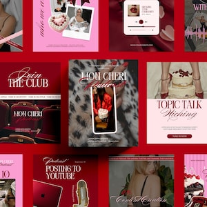 Bold Podcast Instagram Canva Templates – Red Luxe Social Media Posts for Podcasters & Creators