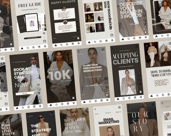 Szablony relacji na Instagramie Canva, zestaw do mediów społecznościowych w kolorze beżowym, luksusowe, edytowalne relacje na Instagramie dla trenerów, twórców treści i małych firm