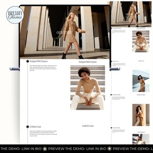 A website layout showcasing an our story page with fashion photography and text blocks.