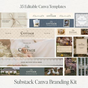 Cottagecore Substack Branding Kit, Canva Newsletter Templates, Vintage Editorial Graphics Bundle