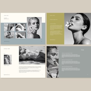 Pode incluir: Uma página de revista com fotografias a preto e branco de mulheres. O layout inclui texto e imagens, com foco na beleza e moda. As imagens incluem retratos e fotos de estilo de vida, com um design minimalista.