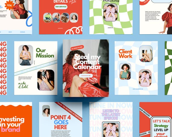 Colorful Instagram Templates for Coaches, Y2K Theme, Social Media Manager Instagram Template, Bold Social Media Agency Templates
