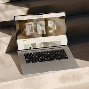 May include: A laptop computer open to a website with the text "Shop All" and images of various products. The website is for a company called "Remarkable".