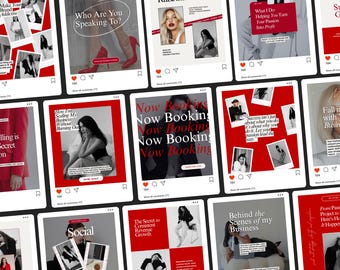 Bold Instagram Template Bundle: 100 Red Editable Canva Instagram Posts for Creators