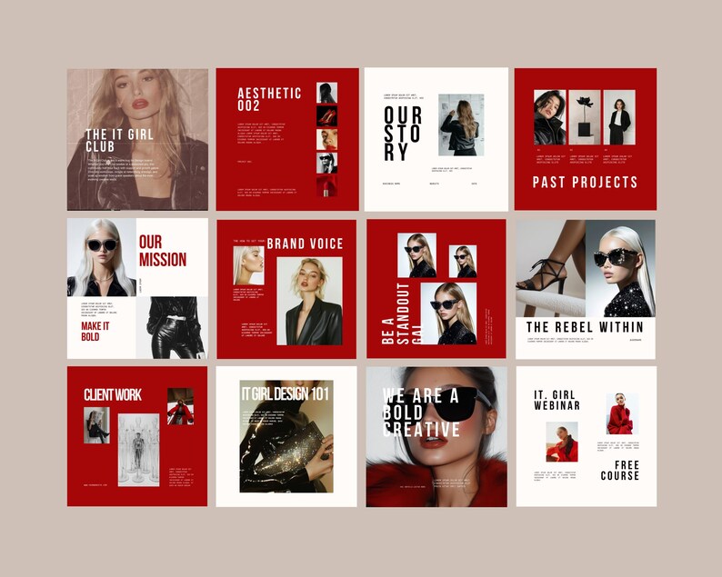 30 Red Canva Instagram Templates | Fashion Social Media Bundle (Digital Download) image 6