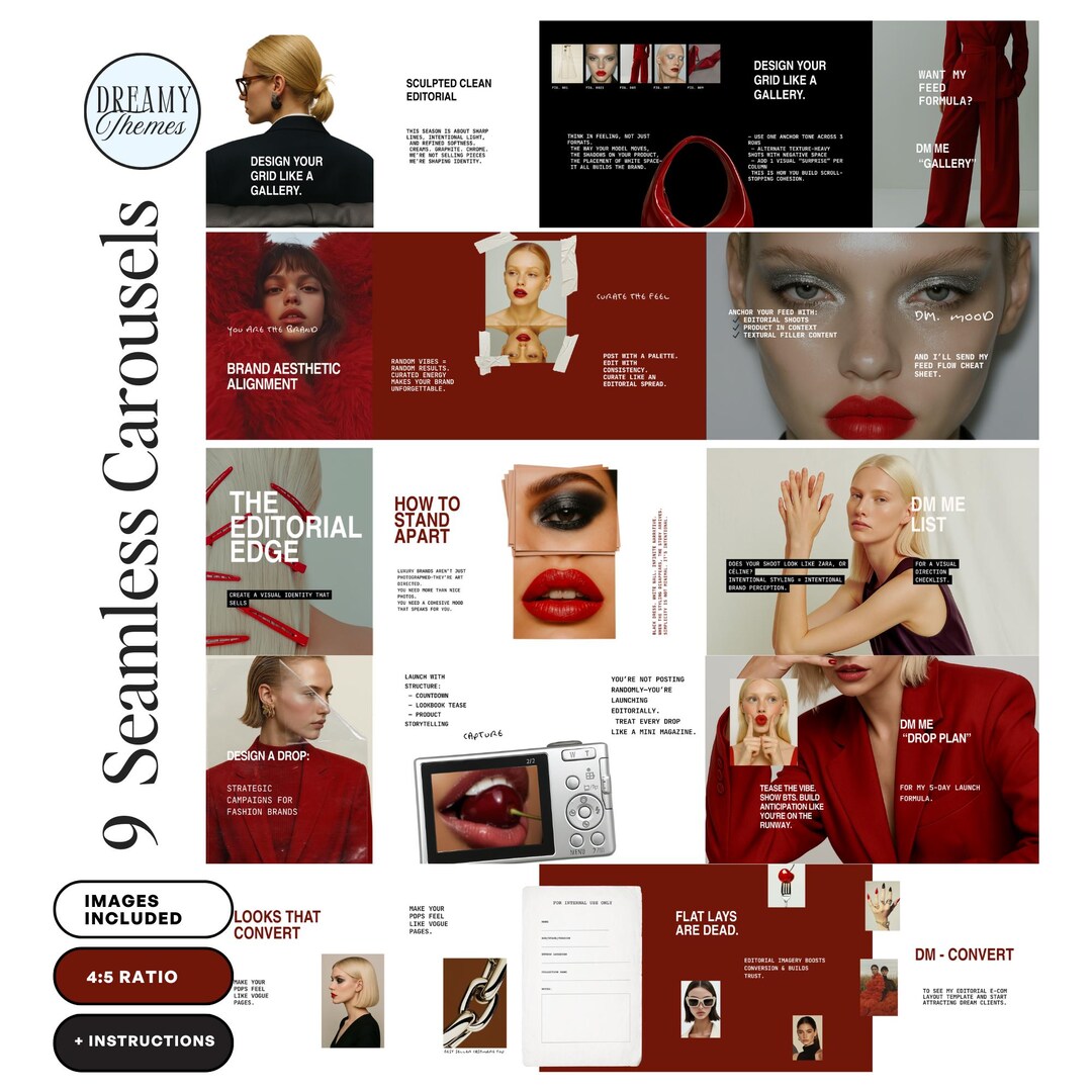 Red Seamless Instagram Carousel Templates: Canva Editable Social Media ...