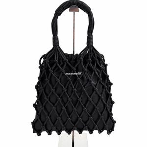 Handmade Leather Tote Bag | Luxury Shoulder Net Bag | Leather Drawstring Pouch | Gift for Her