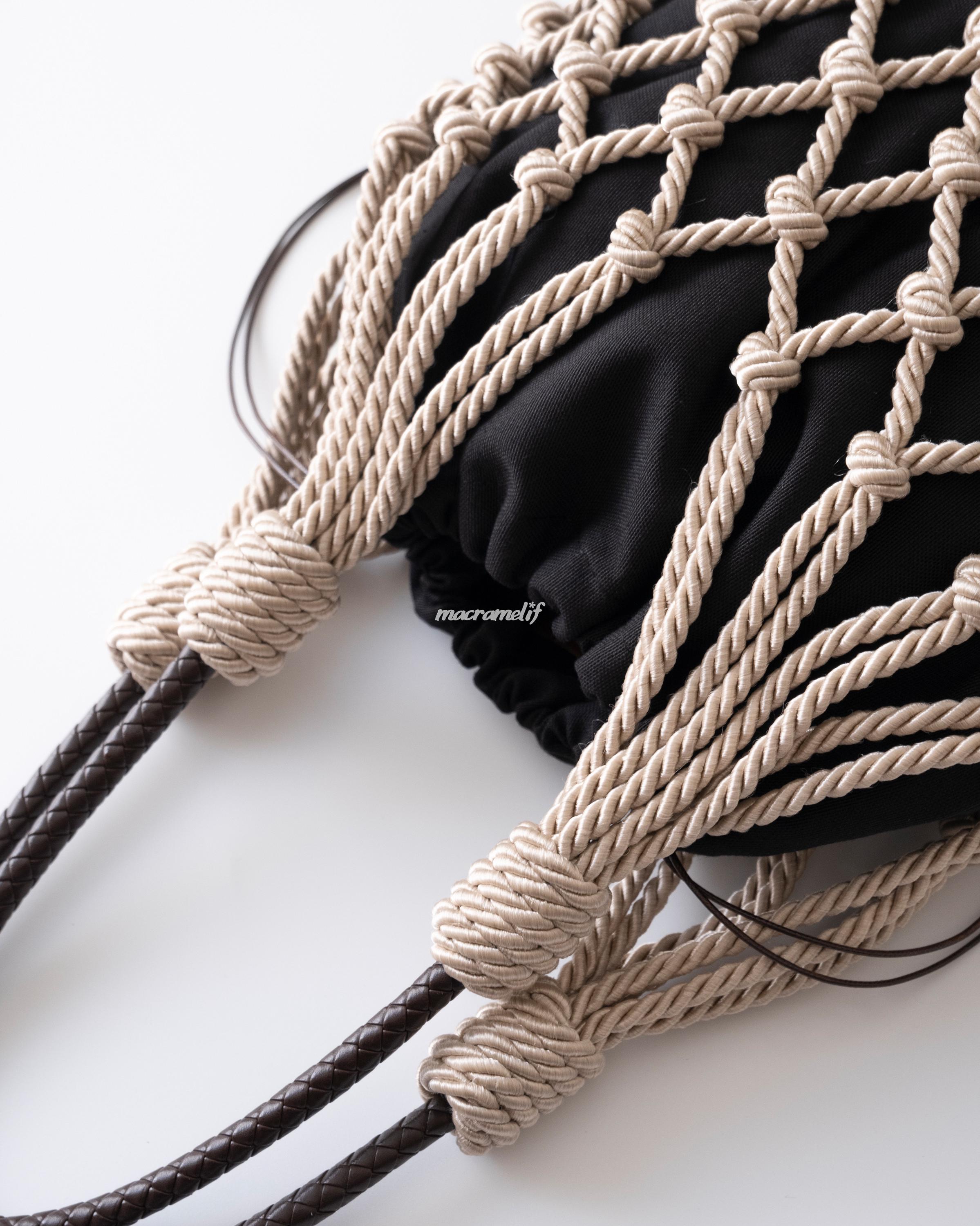 Handmade Macrame Fishnet Bag | Luxury Linen Pouch | Leather Handle ...