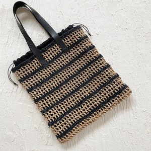 Crochet Striped Raffia Net Bag image 1