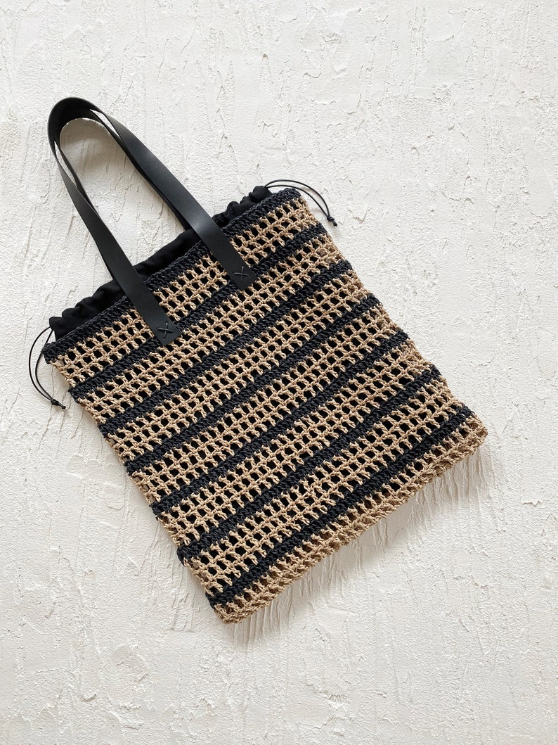 Crochet Striped Raffia Net Bag image 1